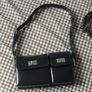 Black Double Pocket Crossbody Bag